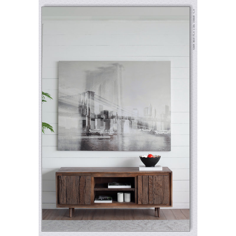 Meuble télé 55 po x 16 po x 22,5 po avec 2 portes en bois recyclé