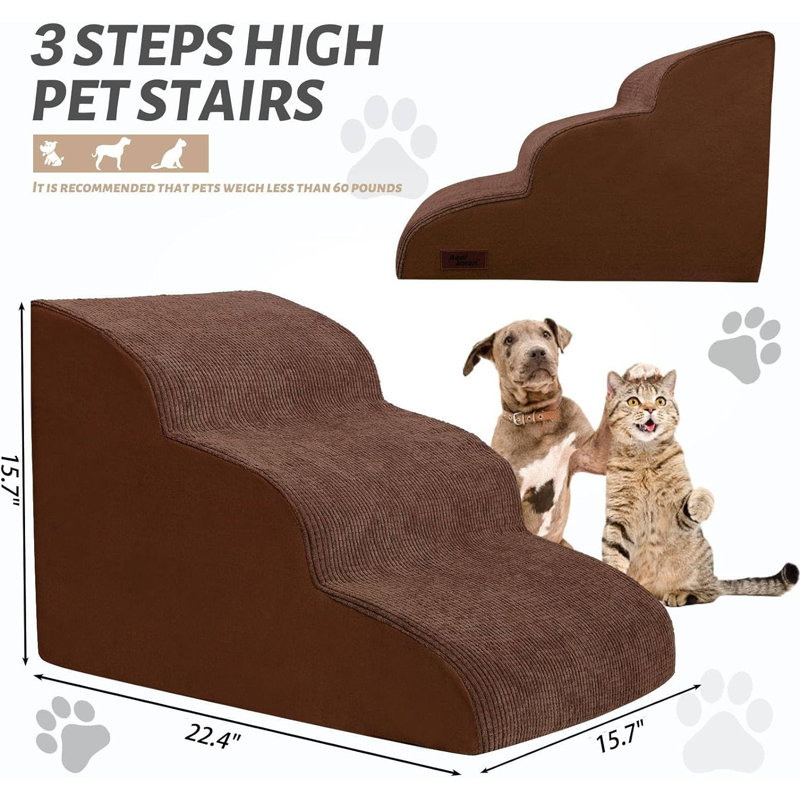 Escalier pour chien pour petits chiens pour canapé et fauteuil, escalier robuste à 3 marches pour petits chiens et chats, brun