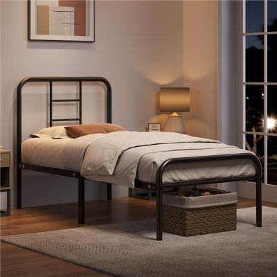 Metal-Framed Bed with High Headboard