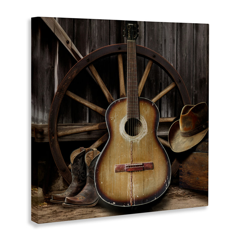 Guitare rustique Western avec toile de chapeau, design par CAD Designs, H 17 po x l 17 po