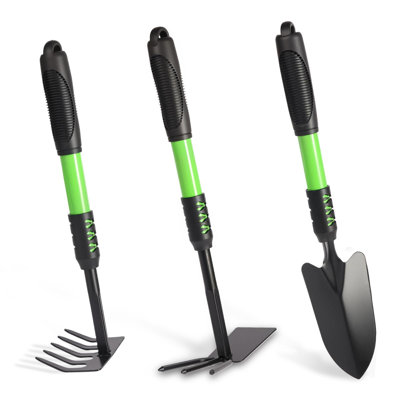 Garden Tool Set, 3 Pack Lightweight Heavy Gardening Kit Including Hand Shovel, Transplant Shovel And Hand Rake With Soft Rubber Non-Slip Handle, For Planting Weeding Digging, Green
