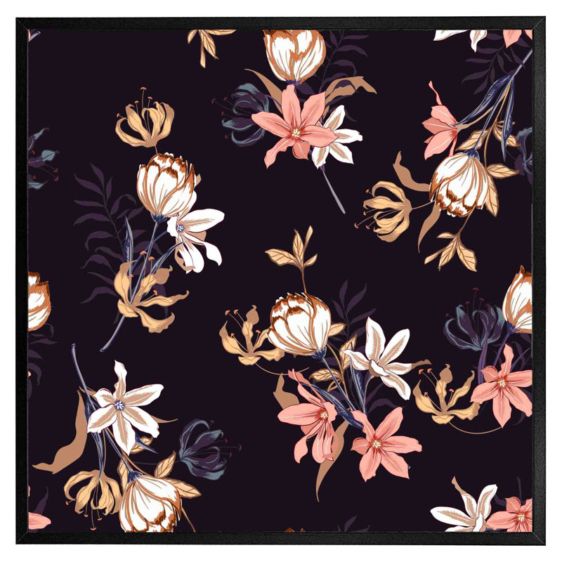 Halesite Blossoming Flowers - Single Picture Frame Print, Black Framed, 31cm H x 31cm W x 4cm D
