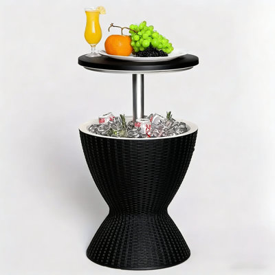 Table d'appoint pour refroidisseur de glace à hauteur réglable - Seau à boisson en rotin de 8 gallons avec bouchon de vidange, table de bar pour les fêtes au bord de la piscine, sur la terrasse et dans la cour arrière