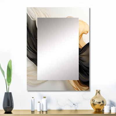Or et noir Soft Wave Fusion IV - miroir de formes abstraites, miroir mural décoratif moderne, impression d'art en métal