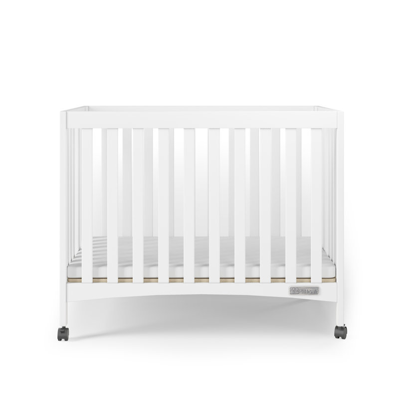 Matte White Pine Wood Mini Folding Crib with Mattress