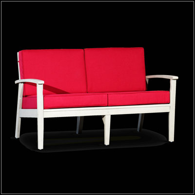 Eucalyptus Outdoor Loveseat with Deep Seating and Durable Burgundy Cushions for Comfortable Relaxation