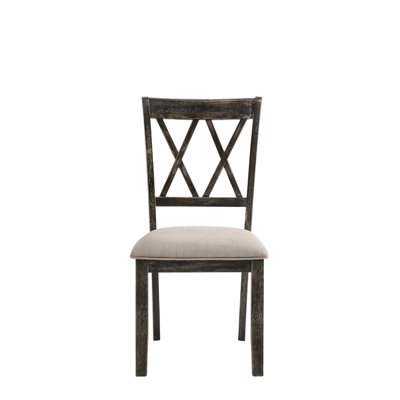 Chaise d'appoint Ii beige et grise 2. Élégant dossier sans accoudoirs avec bois Xx distinct. Siège rembourré rembourré. Bois d'hévéa durable, bois composite. Siège à tablier classique avec pieds tournés. 31,3 lb