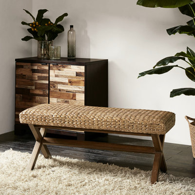 Chestnut Wood Bench With Woven Water Hyacinth Top, 400 Lbs Capacity, For Relaxing Areas, Assembly Required Ink+ivy - Wood, Seat, 45"w X 17"d, Terrace