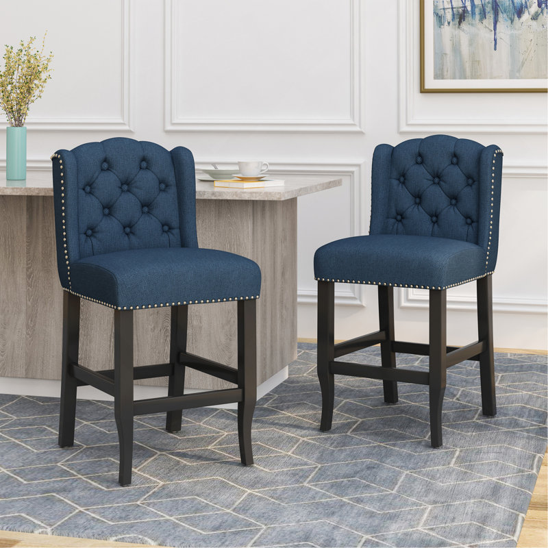 Tabouret de comptoir contemporain capitonné à oreilles 27 pouces, ensemble de 2, Marine