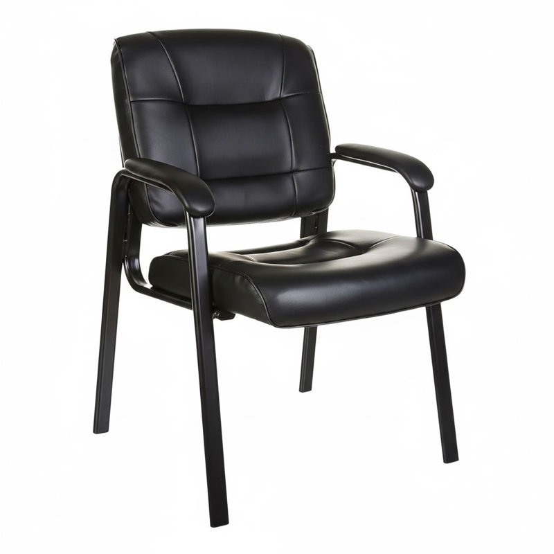 Chaise de bureau compacte en similicuir pour bureau - noire, structure en métal, P 27,4 po x l 23,6 po x H 35,8 po