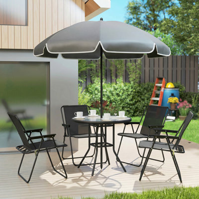 Ensemble de salle à manger de patio avec parasol, ensemble de patio extérieur pliant, noir