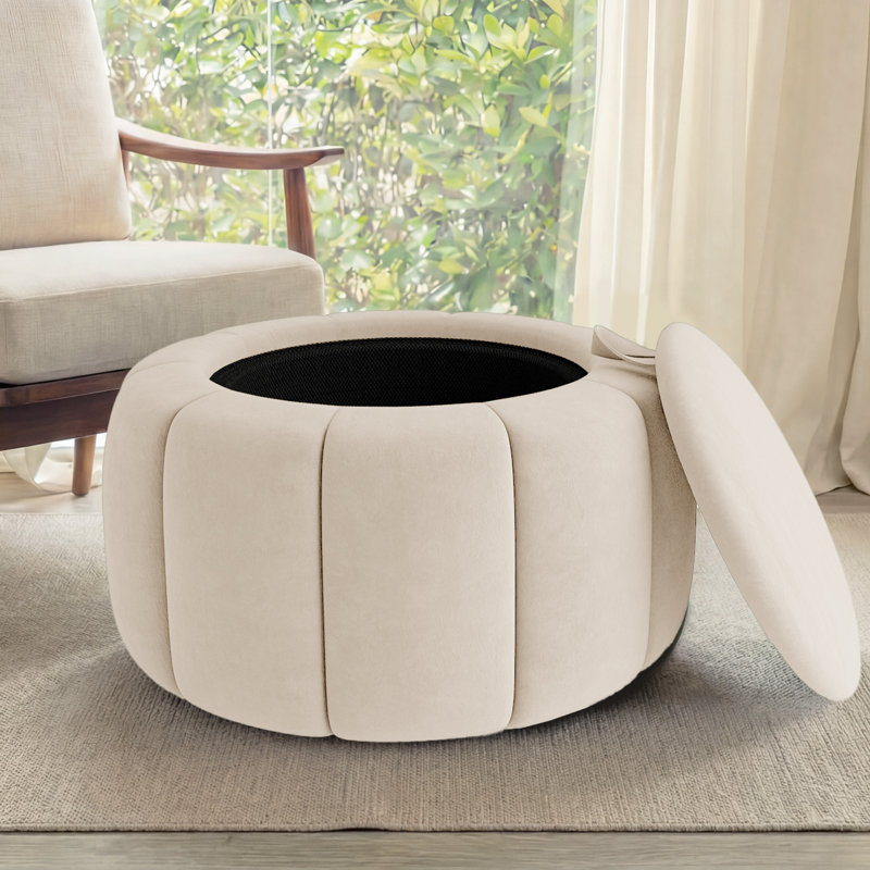 Repose-pieds rond avec rangement 27,5 po, Velours - beige