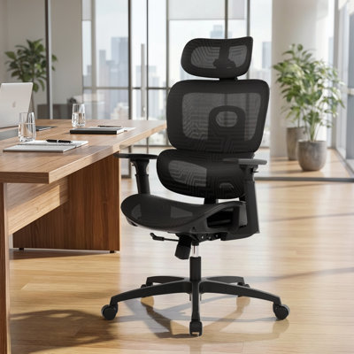 Ergonomic Home Office Task Chair With Adjustable Lumbar Support & Seat Depth High Back Mesh Desk Swivel Chair