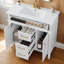 Ensemble de meuble-lavabo 36 po avec lavabo, meuble autoportant blanc avec cuve en céramique, cadre en bois massif et en MDF, tiroir supérieur rabattable, portes à fermeture en douceur, 2 tiroirs de rangement, poignées dorées-117168247