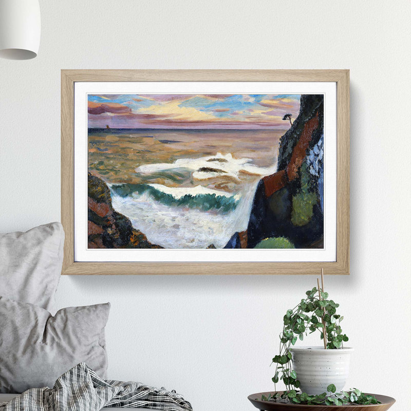 Breaking Waves at Daio Misaki by Fujishima Takeji - Picture Frame Painting Print, 36cm H x 48cm W x 2cm D, Oak Framed