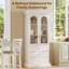 Armoire de cuisine arquée H 71 po x l 98 po, conception modulaire avec poignées dorées, porte en verre et tablette ouverte pour le salon