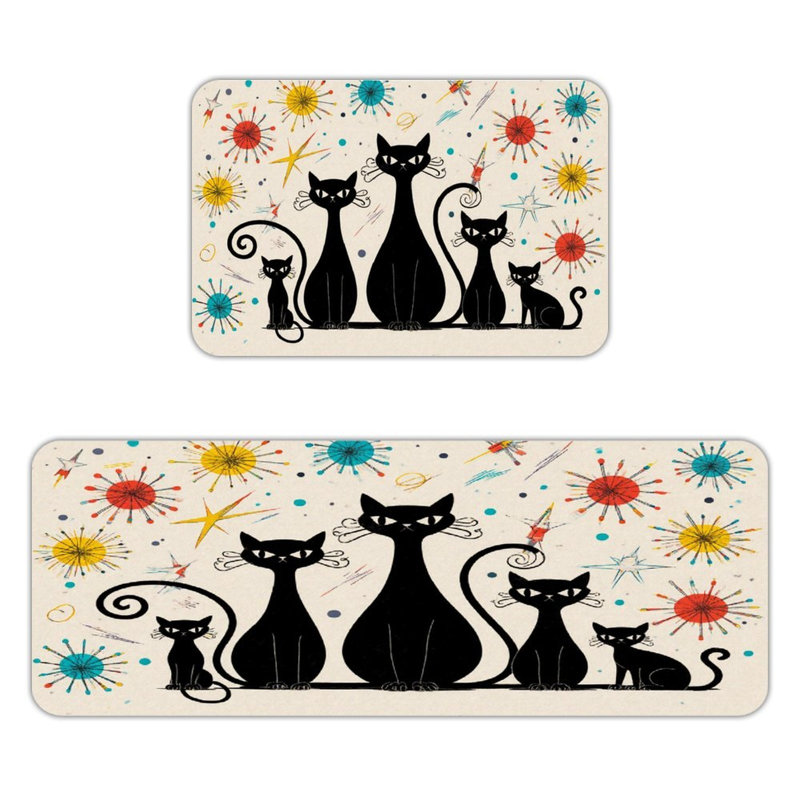 Tapis de cuisine antidérapant 2 pièces Black Cats Starburst