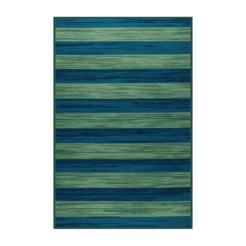 Tapis vert à rayures horizontales lavable à la machine, Rectangle 5 pi x 7 pi