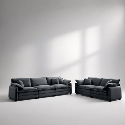 Family Deep Seat Sofa Set, Warm and Comfortable for Home Cinema and Living Room, Grey Corduroy