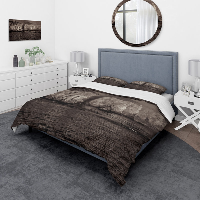 Ensemble de housse de couette moderne Gold Cliff In The Fog - microfibre de polyester