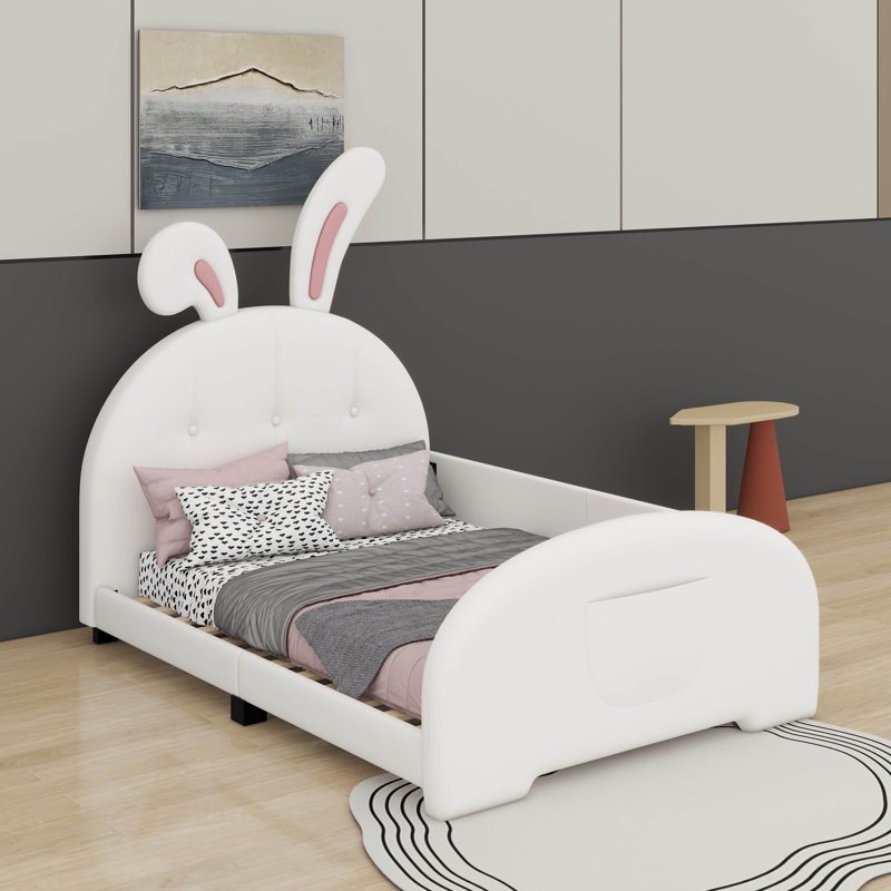 Twin Size Upholstered Rabbit-Shape Princess Bed