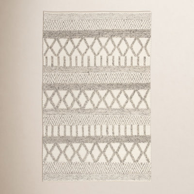Gayle Gray Beige Hand-Woven Geometric Wool Rug