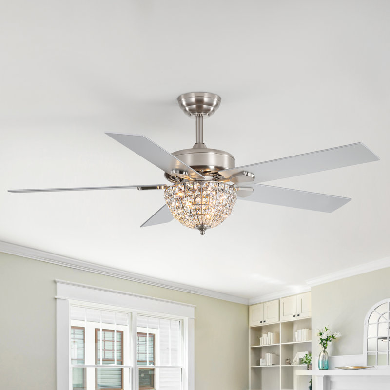 Darisha  52" 2-Light Crystal Ceiling Fan with Remote, Classic,Traditional,Office, Living Room, Family Room, Dining Room, Bedroom