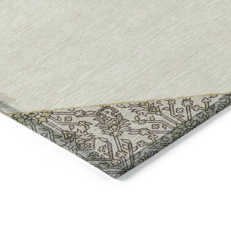 Ivory and Gray Synthetic Flat Woven Washable Rug