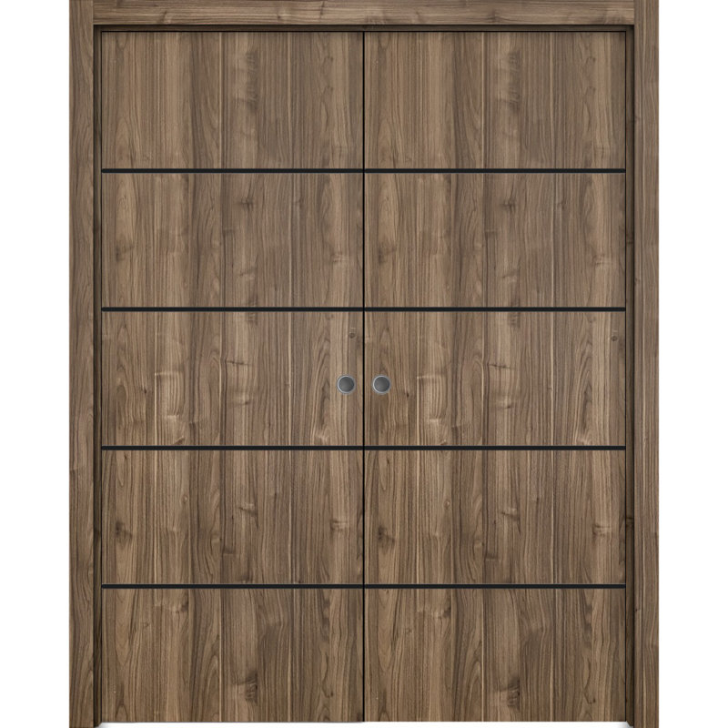 Portes françaises en bois massif massif, 60 po x 80 po, Noyer