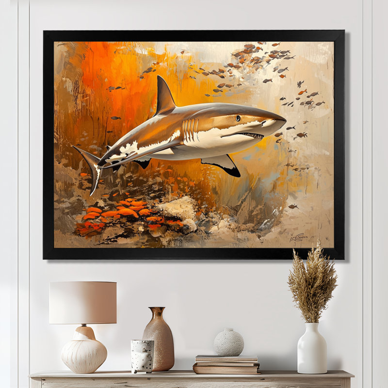 «Natation beige requin résilience III», reproduction d'art de requin, H 12 po x l 20 po, Noir
