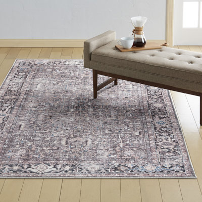 Kulas Oriental Machine Washable Grey Area Rug