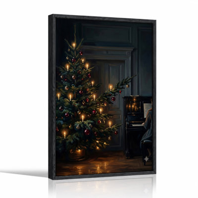 Arbre avec bougies et piano, art mural de Noël sur toile