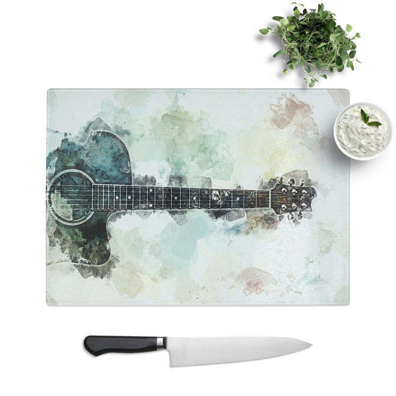 Tempered Glass Acoustic Guitar Chopping Board, 39 cm W x 28.5 cm L