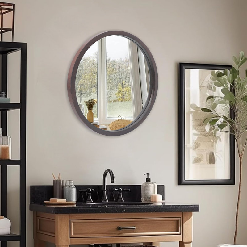 Ilmo Round Wall Mirror, Dark Brown