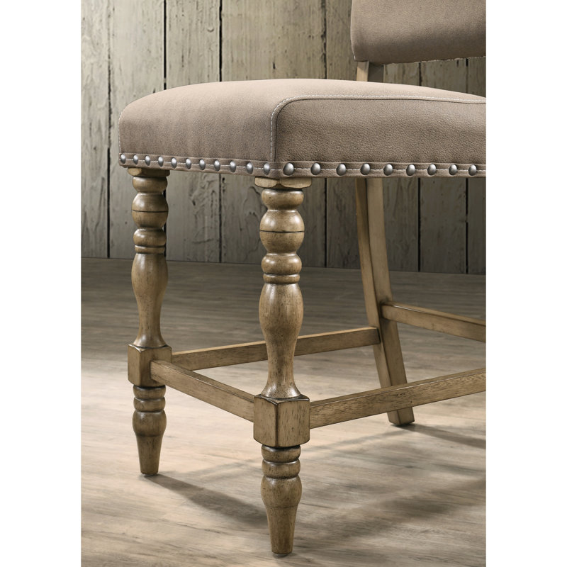 De 2 chaises de salle à manger à hauteur de comptoir avec une finition en bois de grève et des sièges de revêtement attrayants - Microfibre de qualité imprimée