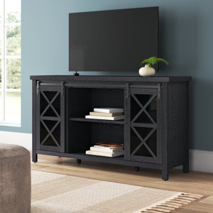 Hythe TV Stand for TVs Up to 65" (color May vary ours has a black grain finish and a golden brown oak top)