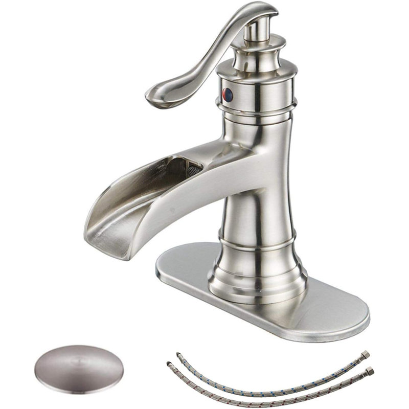 SoftStream Waterfall Brushed Nickel Single Hole, Single Handle With Drain Assembly & Deck Plate, Brushed Nickel