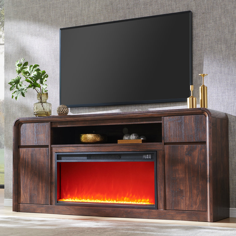 Modern TV Stand with Storage Cabinet & Drawers for TVs Up to 80", 32" Tall w/Soundbar & Adjustable Shelves, Curved Profile Design
