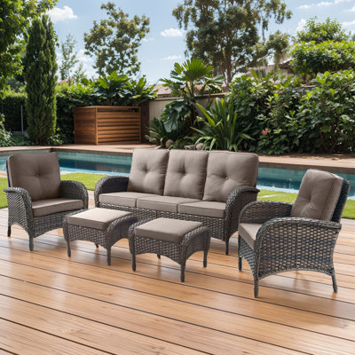 Valierius 5-Piece Outdoor Wicker Patio Furniture With 3 Seat Sofa, Rattan Coversation Set With Water Resistant Cushions -  Red Barrel Studio®, ED361557800B4A7BB4926D30445C76C5
