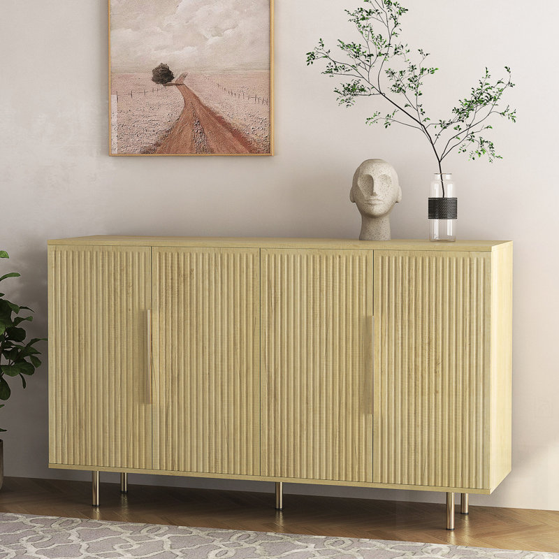 Buffet en bois moderne avec rangement, buffet cannelé, tablettes réglables, crédence et console d'appoint, Bois