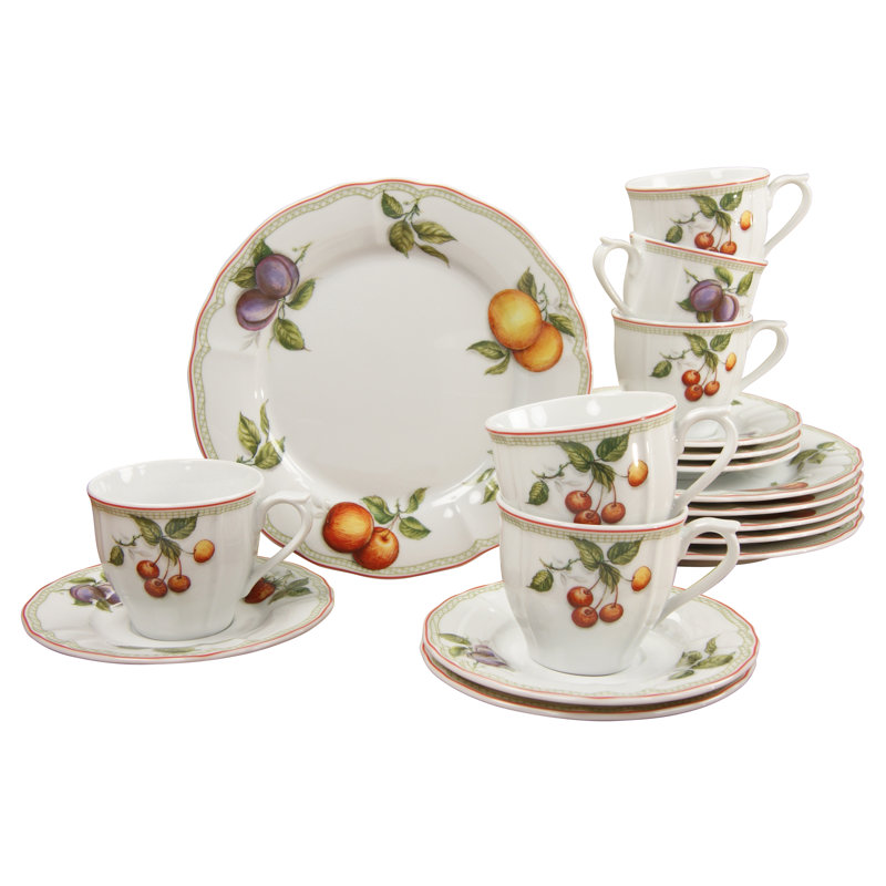 Flora Orchard 18 Piece Bone China Dinnerware Set, Service for 6