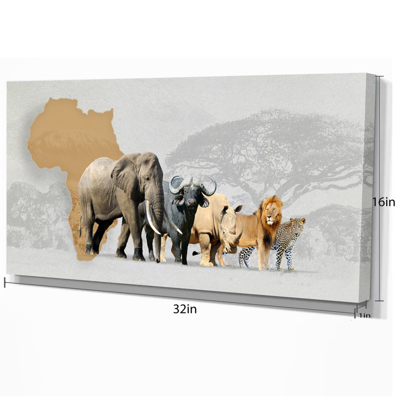«Big 5 Animals in Afrique», impression sur toile tendue, H 16 po x l 32 po x P 1 po