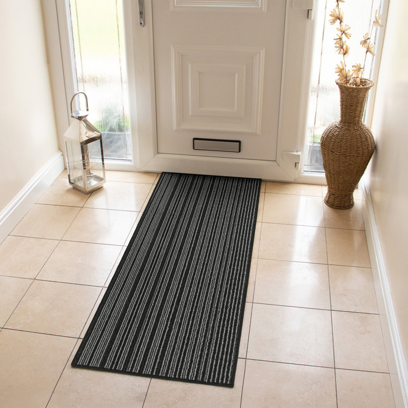 Non-Slip Striped Indoor Doormat, Black, Rectangle W57 x L150 cm