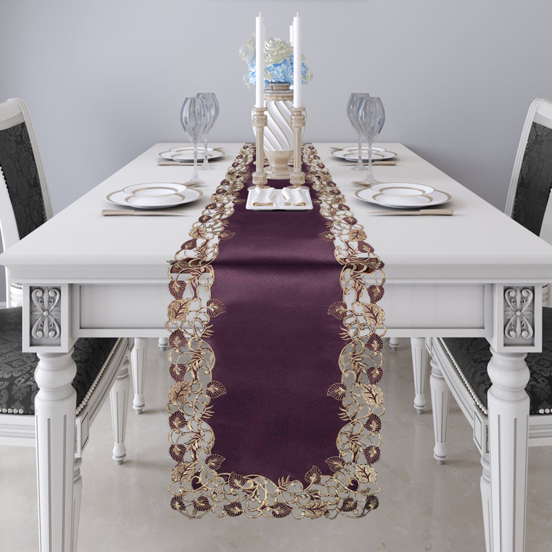 Niya Elegant Table Runner for Dining Room Decor Tarantino Lace Table Runner for Luxurious Table Decor, Plum/Gold