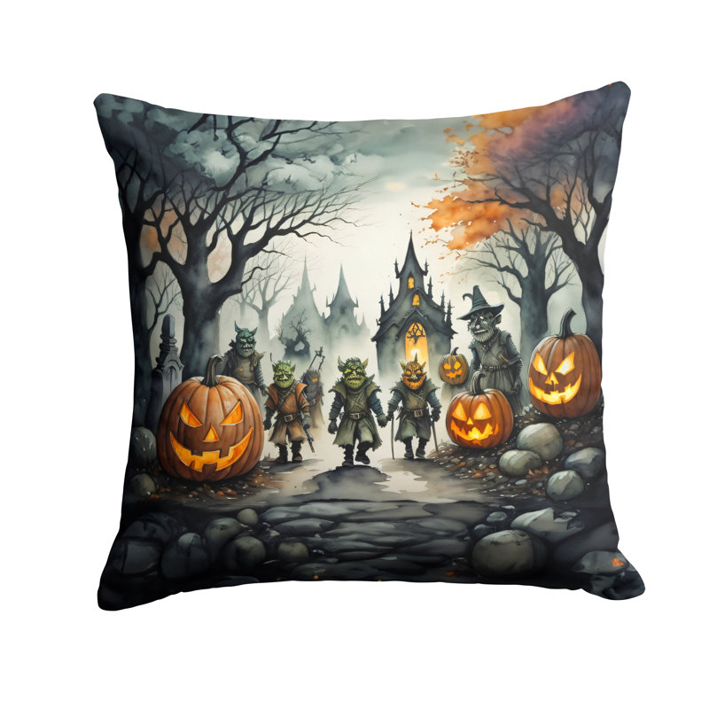 Coussin décoratif intérieur / extérieur en polyester More / Spooky More Spooky Halloween, 14 po x 14 po