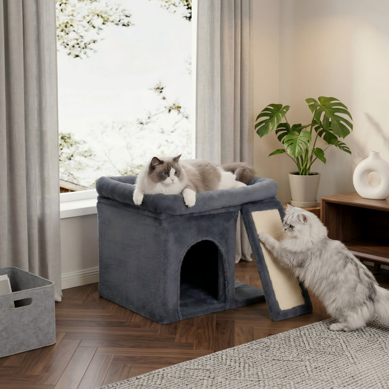 Arbre à chat pour grands chats, grande plateforme 20 po x 16,5 po avec tapis confortable, grand condo, poteau en sisal naturel, gris