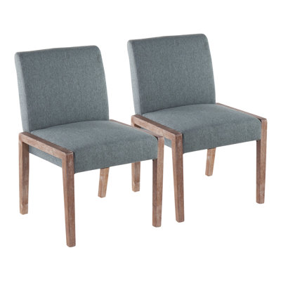 Chaise contemporaine Carmen en bois délavé blanc et tissu bleu sarcelle - ensemble de 2