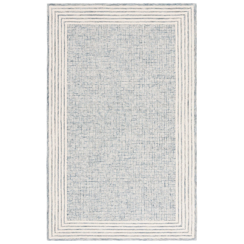 Kevionna Ebony Hand Tufted Wool And Cotton Bordered Rug, Rectangle 5' x 8'