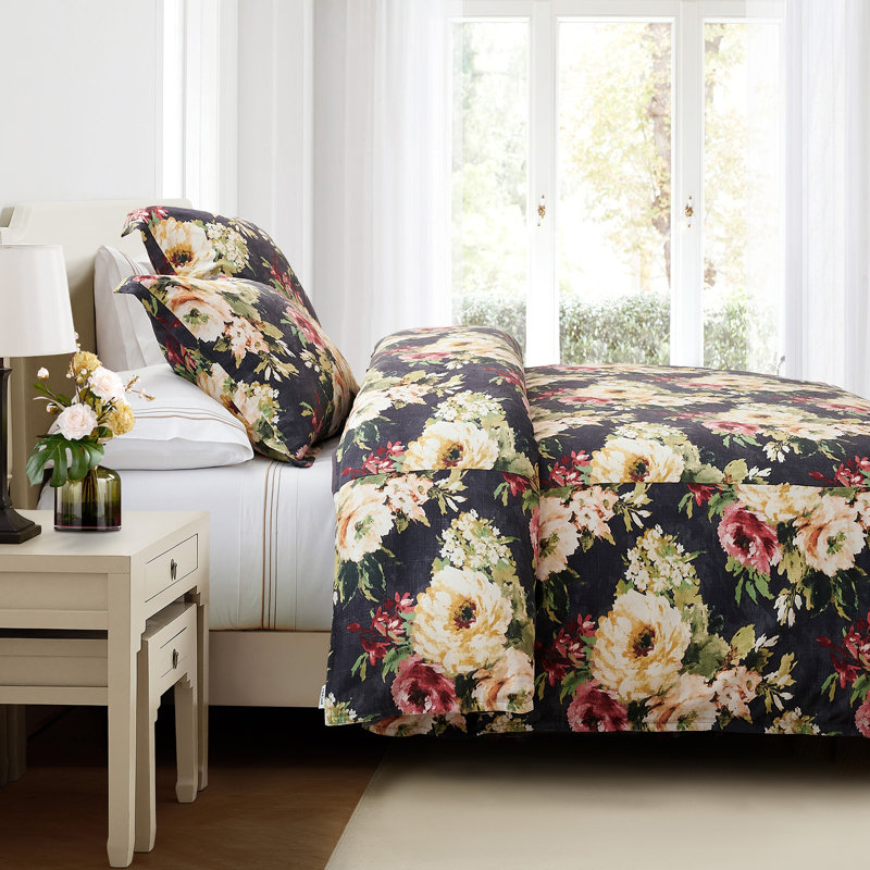 Ensemble d'édredon chic et décontracté 3 pièces Peony, Édredon pour très grand lit + 2 très grandes ta, Gris anthracite