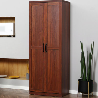 Armoire de salle à manger de 63 po à 2 portes avec 5 tablettes et 2 tablettes réglables, brun, pour un rangement pratique dans la cuisine. Étagère avec casserole. Unité
